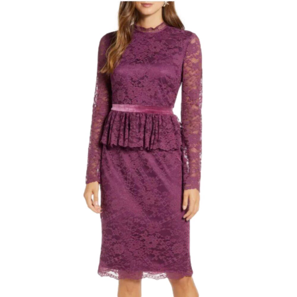 Rachel Parcell Nordstrom Plum Lace Long Sleeve Dress SZ Medium NWT